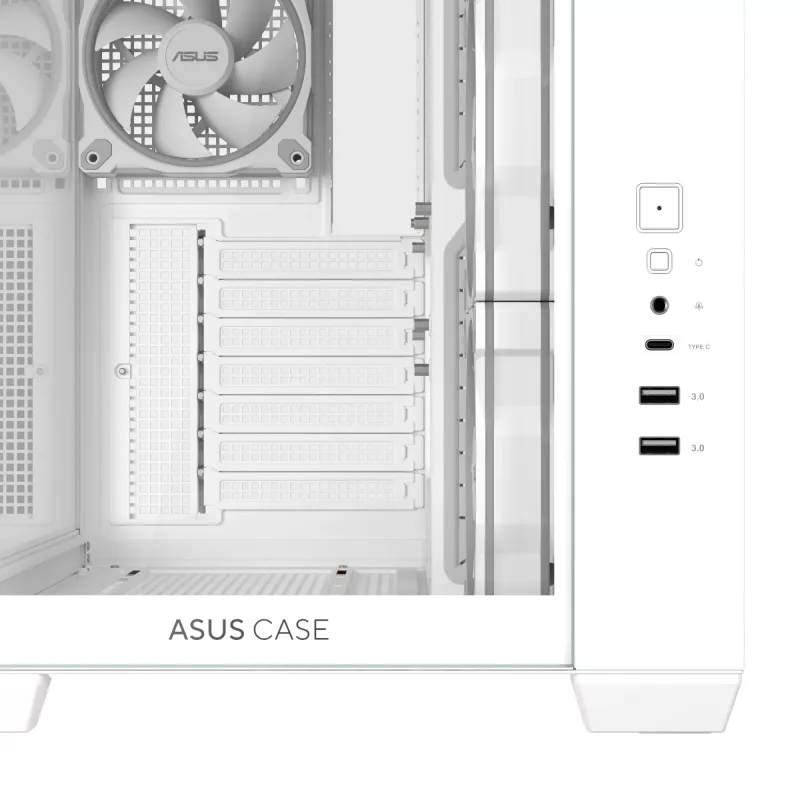 PC korpusas ASUS A32 PLUS/WT/TG/ARGB Mid Tower, baltas, ATX, grūdintas stiklas, ARGB, USB-C, palaiko iki 420 mm GPU