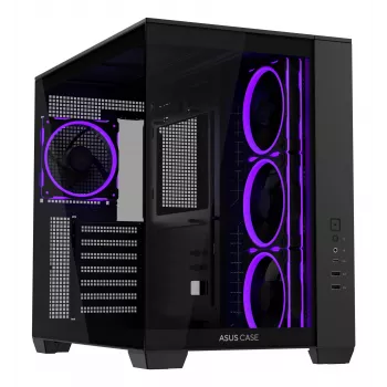 PC korpusas ASUS A32 PLUS ATX, juodas — grūdintas stiklas, RGB ventiliatoriai, USB-C, palaiko ATX/Micro-ATX/Mini-ITX