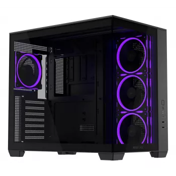 PC korpusas ASUS A32 PLUS ATX, juodas — grūdintas stiklas, RGB ventiliatoriai, USB-C, palaiko ATX/Micro-ATX/Mini-ITX