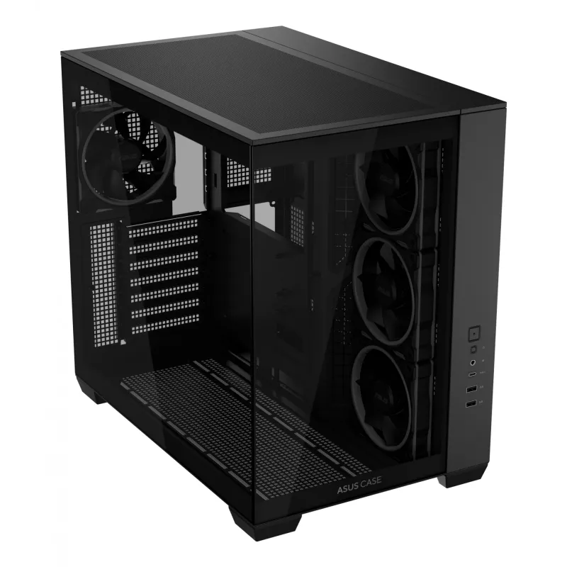 PC korpusas ASUS A32 PLUS ATX, juodas — grūdintas stiklas, RGB ventiliatoriai, USB-C, palaiko ATX/Micro-ATX/Mini-ITX