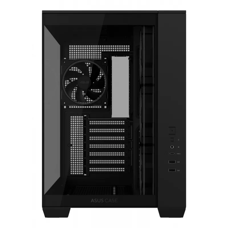 PC korpusas ASUS A32 PLUS ATX, juodas — grūdintas stiklas, RGB ventiliatoriai, USB-C, palaiko ATX/Micro-ATX/Mini-ITX