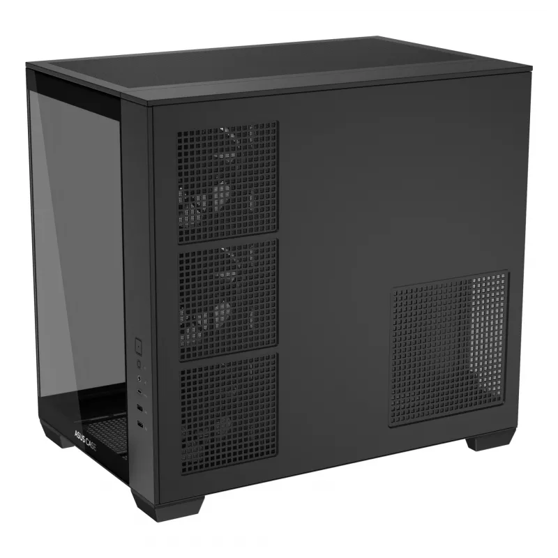 PC korpusas ASUS A32 PLUS ATX, juodas — grūdintas stiklas, RGB ventiliatoriai, USB-C, palaiko ATX/Micro-ATX/Mini-ITX