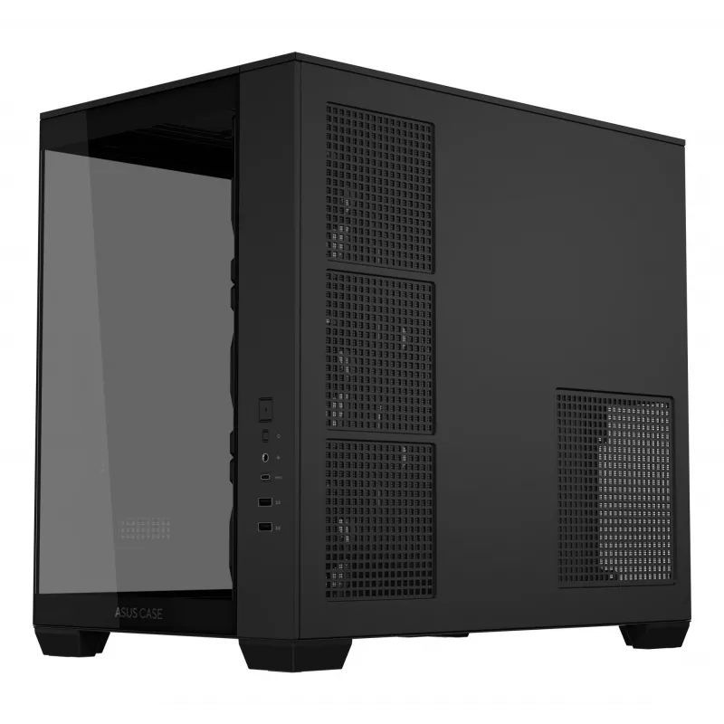 PC korpusas ASUS A32 PLUS ATX, juodas — grūdintas stiklas, RGB ventiliatoriai, USB-C, palaiko ATX/Micro-ATX/Mini-ITX