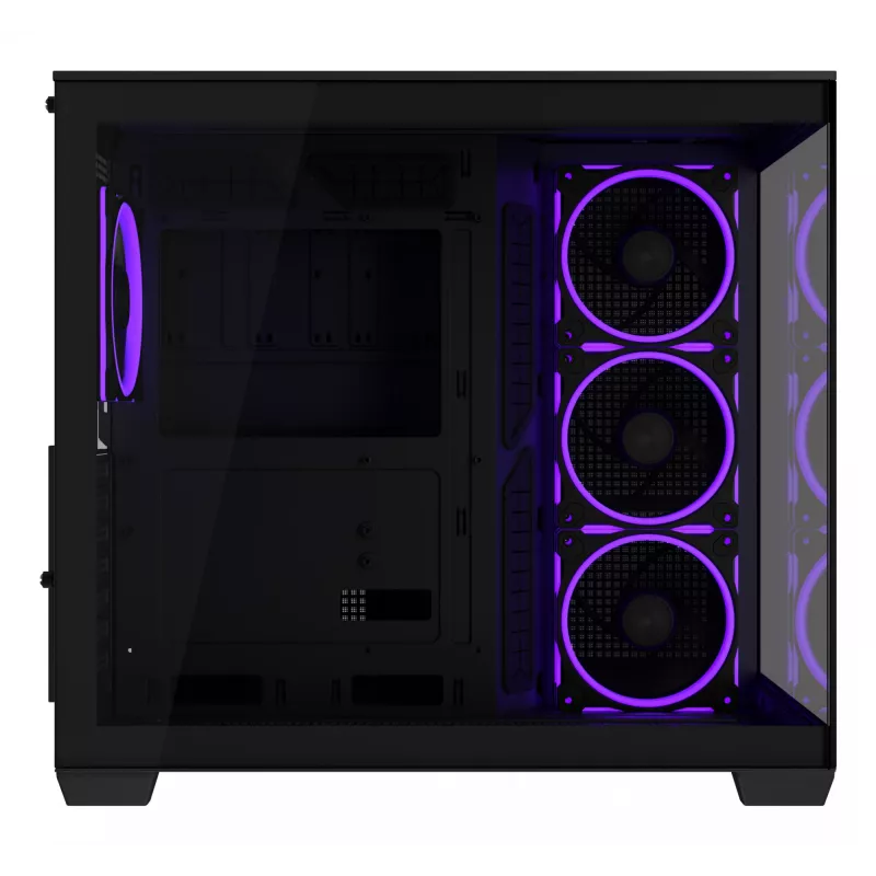 PC korpusas ASUS A32 PLUS ATX, juodas — grūdintas stiklas, RGB ventiliatoriai, USB-C, palaiko ATX/Micro-ATX/Mini-ITX