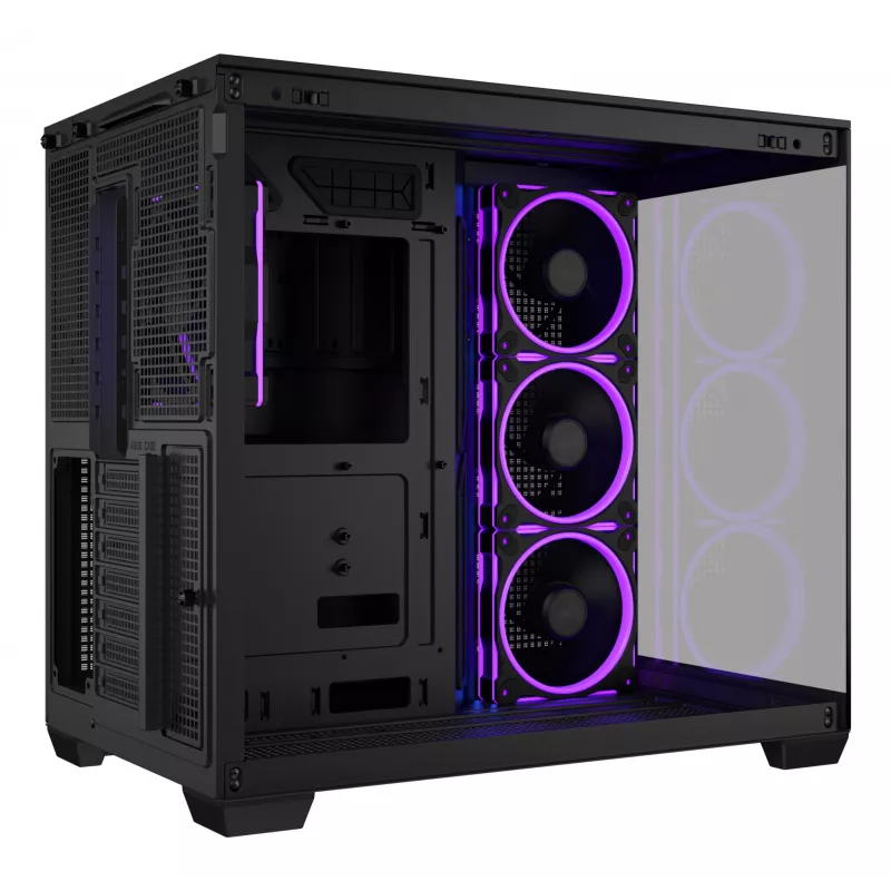 PC korpusas ASUS A32 PLUS ATX, juodas — grūdintas stiklas, RGB ventiliatoriai, USB-C, palaiko ATX/Micro-ATX/Mini-ITX