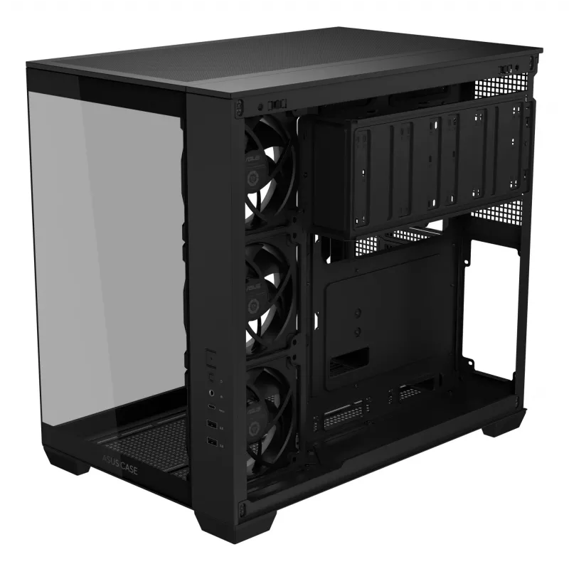 PC korpusas ASUS A32 PLUS ATX, juodas — grūdintas stiklas, RGB ventiliatoriai, USB-C, palaiko ATX/Micro-ATX/Mini-ITX