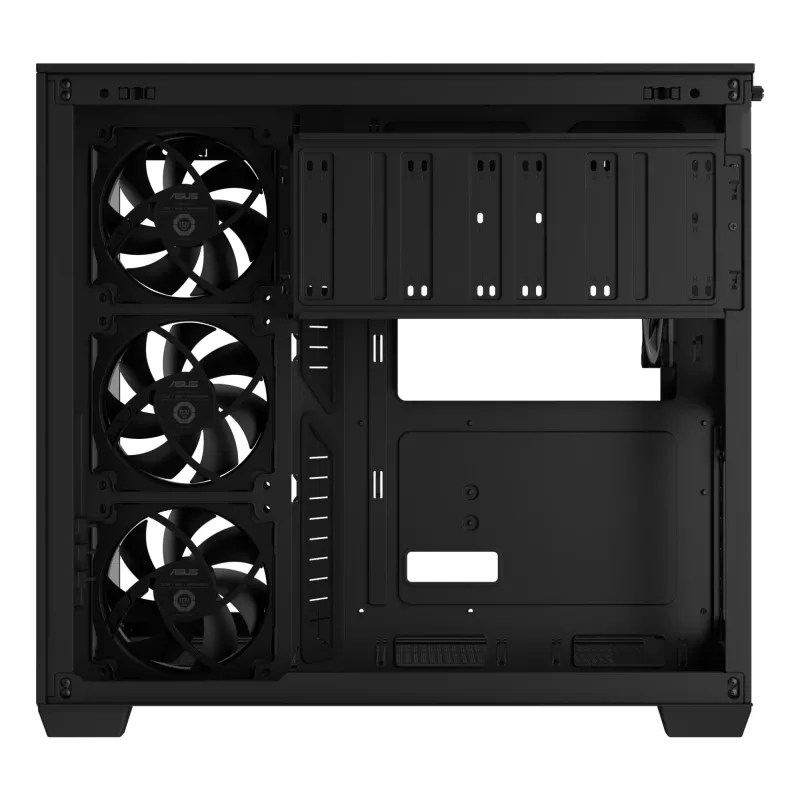 PC korpusas ASUS A32 PLUS ATX, juodas — grūdintas stiklas, RGB ventiliatoriai, USB-C, palaiko ATX/Micro-ATX/Mini-ITX