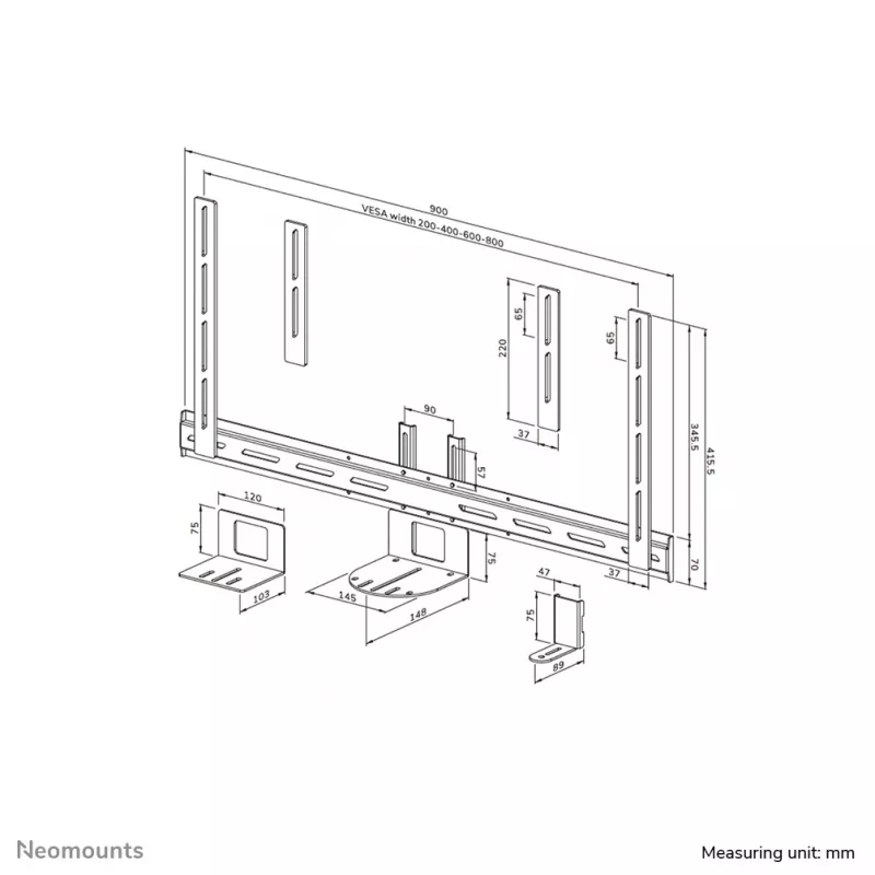 Neomounts AV50-500BL PTZ/UC kameros lentynos komplektas 43-110 colių - VESA - maks. 5 kg - universalus