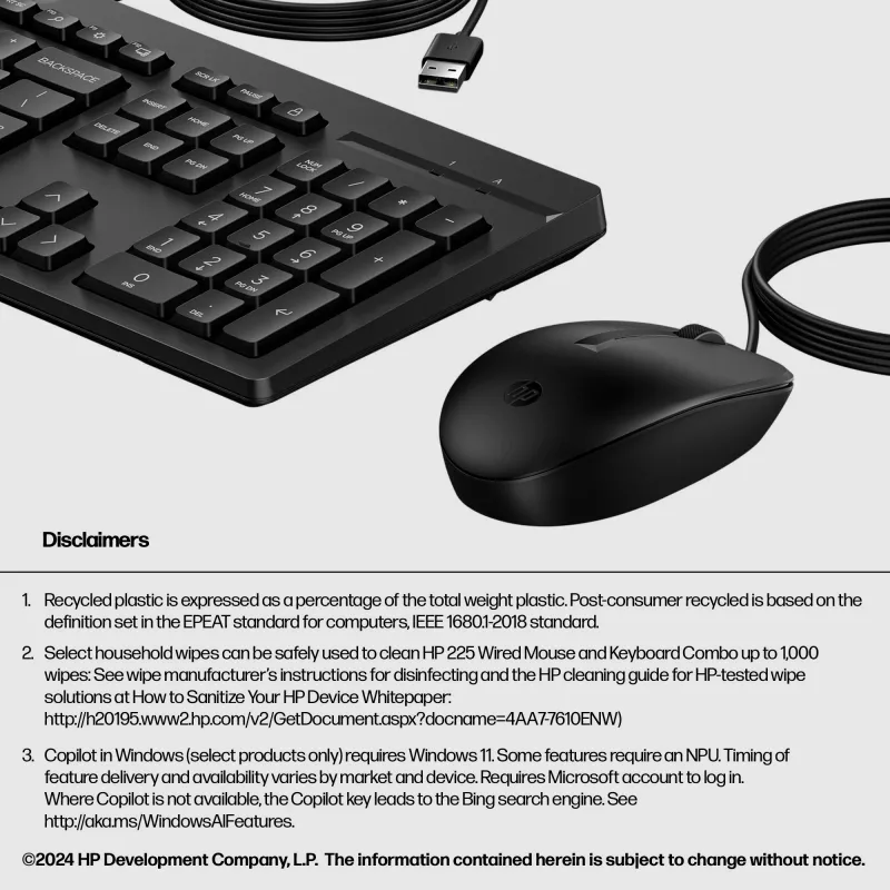 Pelė HP 225 Wired Mouse and Keyboard Combo G2 USB