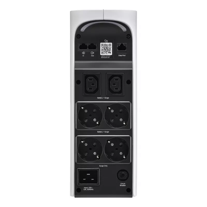 APC Back-UPS Pro, 2200VA/1320W, Tower, 230V, 4x Schuko ir 2x IEC C13 lizdai, RGB lemputės, gryna sinusinė banga, Arctic (balta)