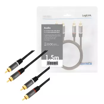 Audio kabelis LogiLink CA1203 1,5 m 2xRCA Juoda