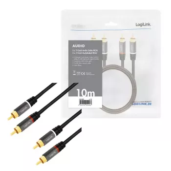 Audio kabelis LogiLink CA1209 10m 2xRCA juodas