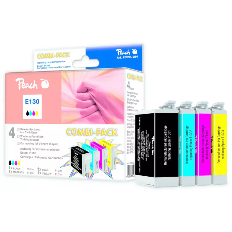Peach 314791 rašalo kasetė 4 vnt. juoda, žydra, purpurinė, geltona