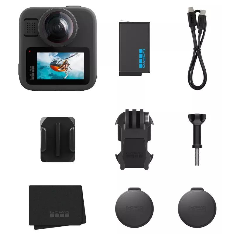 Veiksmo kamera GoPro MAX 2 – 29,5 MP, 8K itin didelės raiškos vaizdo įrašas 100 kadrų per sekundę, GPS, „Wi‑Fi“, įmontuotas LCD ekranas