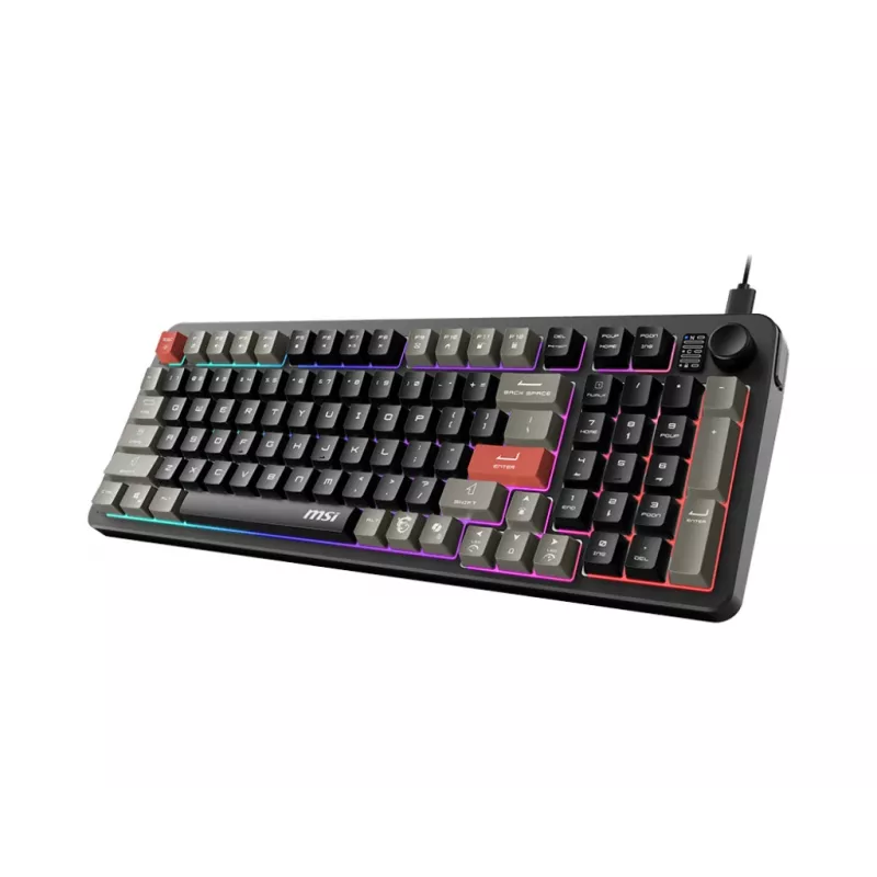 Klaviatūra MSI Forge GK110 — Viso dydžio (100 %), USB laidinė, QWERTY JAV anglų, membraninė, RGB apšvietimas, 97 klavišai, juoda