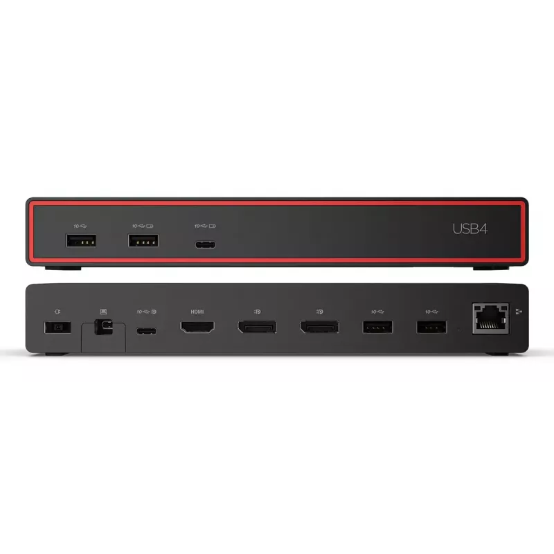 Dokotuvas Lenovo ThinkPad USB4 Dock 5000 — Laidinis Thunderbolt 4, 65 W PD, 3840×2160, HDMI, 4× USB-A, Gigabit Ethernet, Juoda