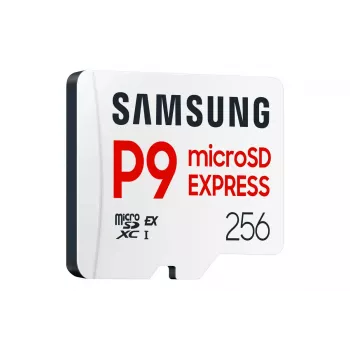„microSDXC“ atminties kortelė „Samsung P9 Express“ 256 GB – UHS-I, skaitymo greitis 800 MB/s, V30, U1, patvari