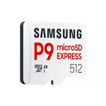 „Samsung P9 Express“ „microSDXC“ atminties kortelė, 512 GB, UHS-I, skaitymo greitis 800 MB/s, V30, U1, balta
