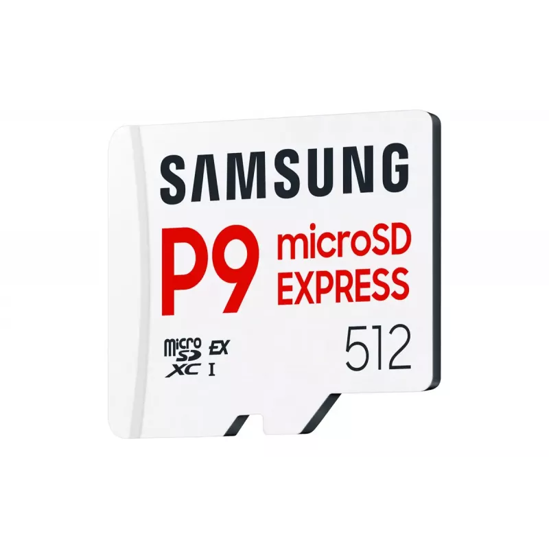 „Samsung P9 Express“ „microSDXC“ atminties kortelė, 512 GB, UHS-I, skaitymo greitis 800 MB/s, V30, U1, balta