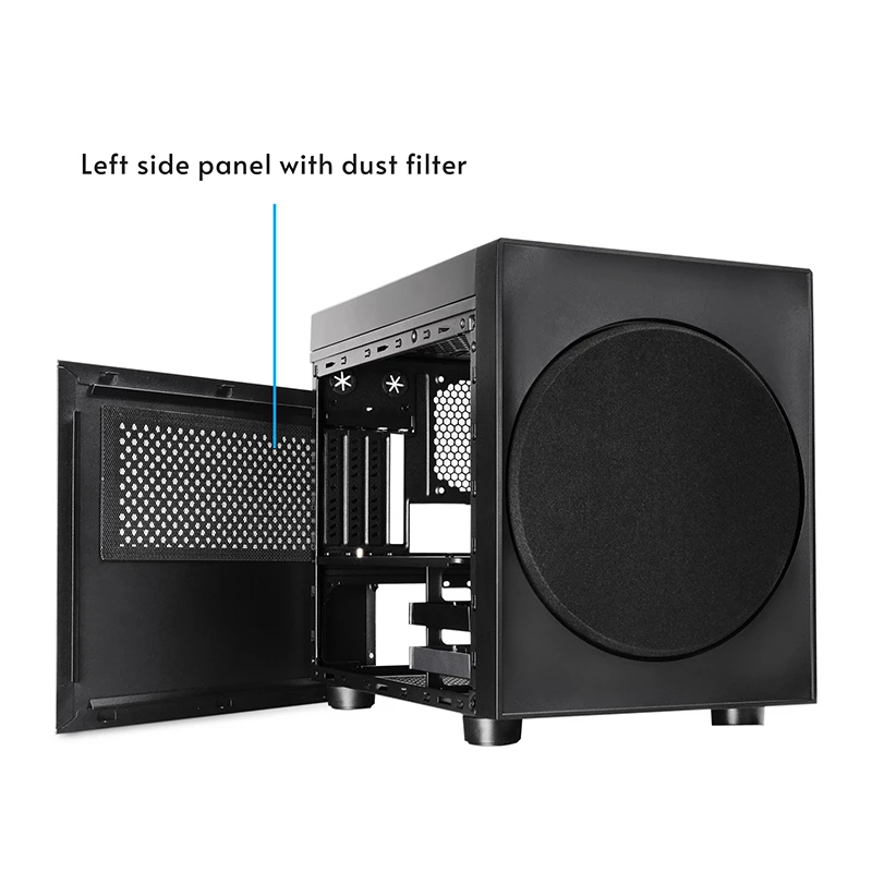 Kompiuterio korpusas CHIEFTEC CI-03B-OP Cube Juoda — Kubo formos faktorius, palaiko Micro ATX/Mini-ITX, 2x3,5 colio + 2x2,5 colio, 1x200 mm priekinis ventiliatorius