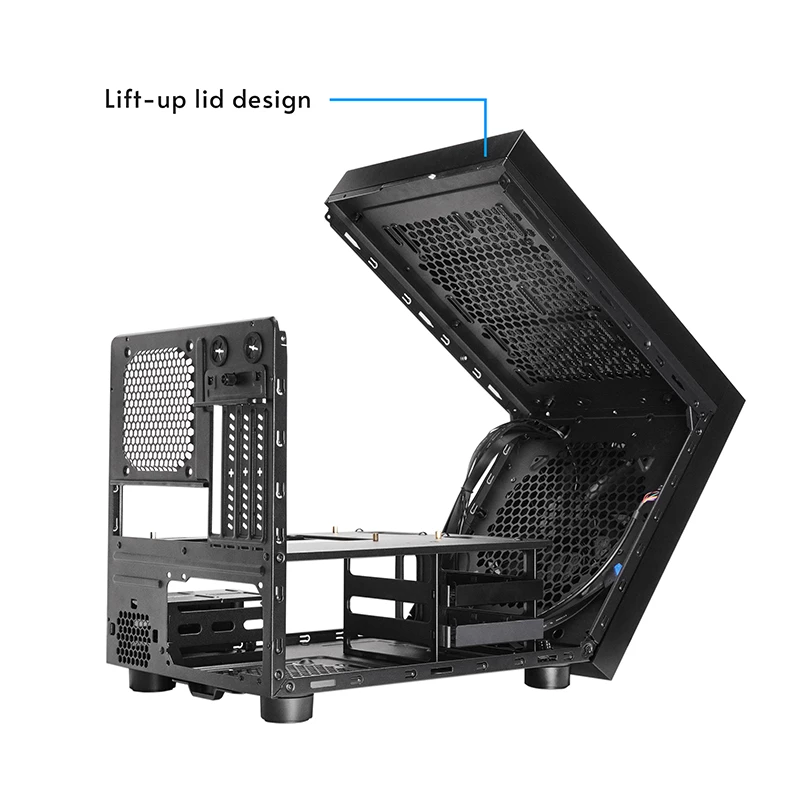 Kompiuterio korpusas CHIEFTEC CI-03B-OP Cube Juoda — Kubo formos faktorius, palaiko Micro ATX/Mini-ITX, 2x3,5 colio + 2x2,5 colio, 1x200 mm priekinis ventiliatorius