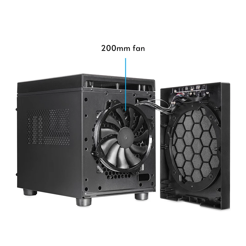 Kompiuterio korpusas CHIEFTEC CI-03B-OP Cube Juoda — Kubo formos faktorius, palaiko Micro ATX/Mini-ITX, 2x3,5 colio + 2x2,5 colio, 1x200 mm priekinis ventiliatorius