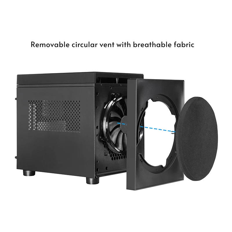 Kompiuterio korpusas CHIEFTEC CI-03B-OP Cube Juoda — Kubo formos faktorius, palaiko Micro ATX/Mini-ITX, 2x3,5 colio + 2x2,5 colio, 1x200 mm priekinis ventiliatorius
