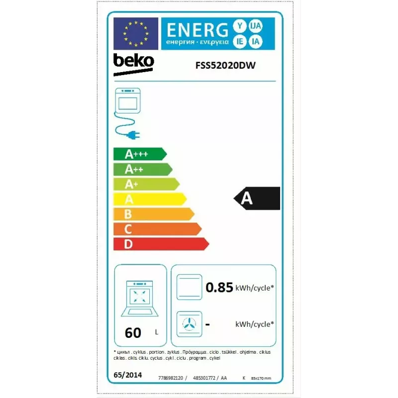 Beko FSS52020DW Laisvai pastatoma viryklė Elektrinė Dujinė Balta