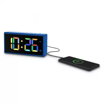 Skaitmeninis žadintuvas Hama Ibiza mėlynas LCD maitinamas baterijomis USB 150x34x73mm