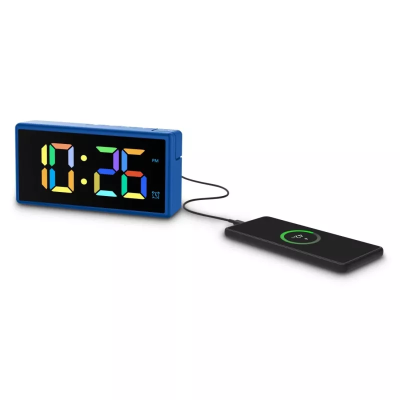 Skaitmeninis žadintuvas Hama Ibiza mėlynas LCD maitinamas baterijomis USB 150x34x73mm