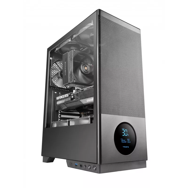 TACENS kompiuterio korpusas 2SAGITTA20 Midi Tower, grūdintas stiklas, ATX/Micro-ITX/Mini-ITX, 1x3.5 col. + 2x2.5 col., LED, ventiliatoriai įtraukti