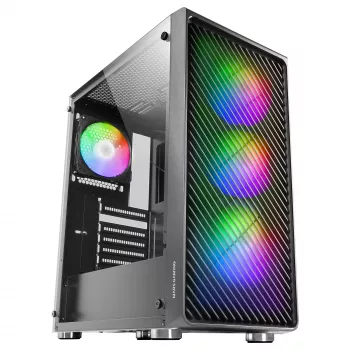 Mars Gaming MC-F Juoda, ATX Gaming Semitower, Pilnas grūdinto stiklo langas, Metalo tinklelio priekinė dalis, 4x 120mm ARGB ventiliatoriai