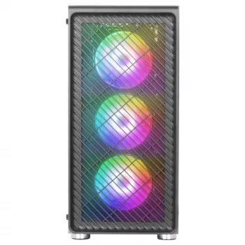 Mars Gaming MC-F Juoda, ATX Gaming Semitower, Pilnas grūdinto stiklo langas, Metalo tinklelio priekinė dalis, 4x 120mm ARGB ventiliatoriai