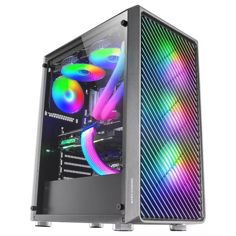 Mars Gaming MC-F Juoda, ATX Gaming Semitower, Pilnas grūdinto stiklo langas, Metalo tinklelio priekinė dalis, 4x 120mm ARGB ventiliatoriai