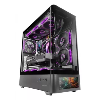 PC korpusas TACENS Mars Gaming MCLCDPRO Midi Tower — juodas, IPS 7,2 col. ekranas, apačioje montuojamas PSU, ATX/Micro‑ATX/Mini‑ITX palaikymas