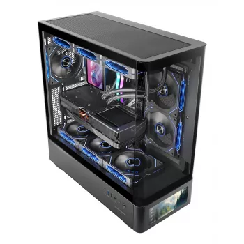 PC korpusas TACENS Mars Gaming MCLCDPRO Midi Tower — juodas, IPS 7,2 col. ekranas, apačioje montuojamas PSU, ATX/Micro‑ATX/Mini‑ITX palaikymas