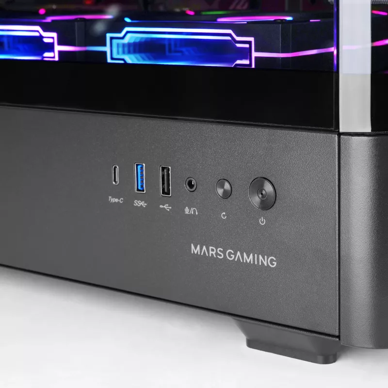 PC korpusas TACENS Mars Gaming MCLCDPRO Midi Tower — juodas, IPS 7,2 col. ekranas, apačioje montuojamas PSU, ATX/Micro‑ATX/Mini‑ITX palaikymas