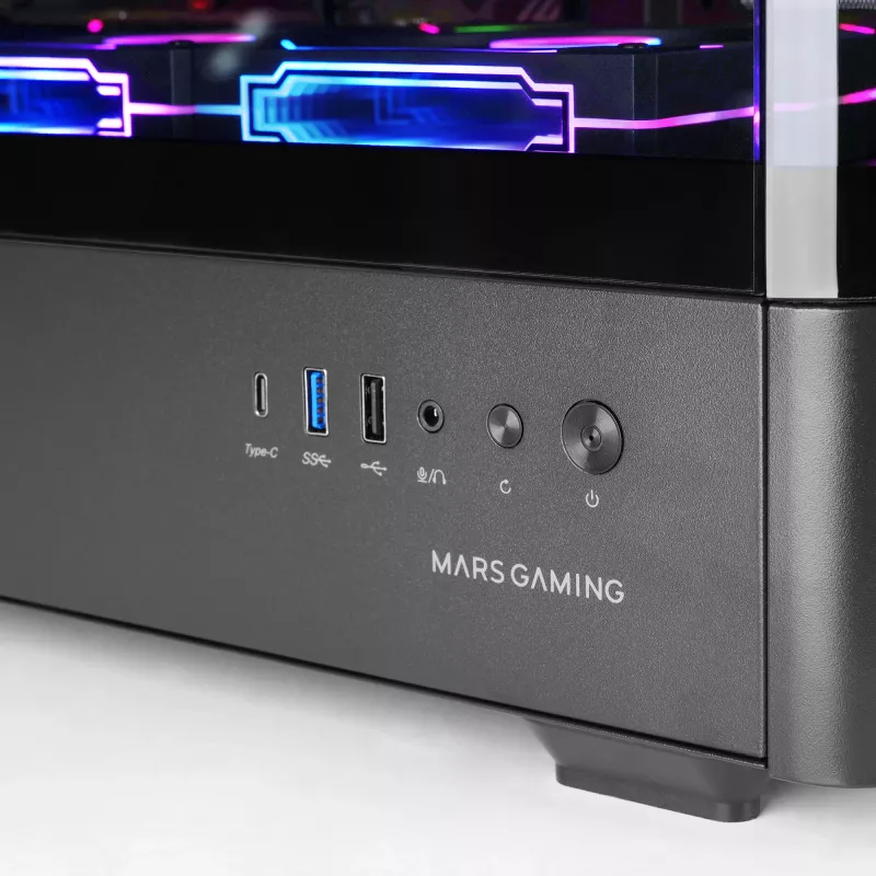PC korpusas TACENS Mars Gaming MCLCDPRO Midi Tower — juodas, IPS 7,2 col. ekranas, apačioje montuojamas PSU, ATX/Micro‑ATX/Mini‑ITX palaikymas