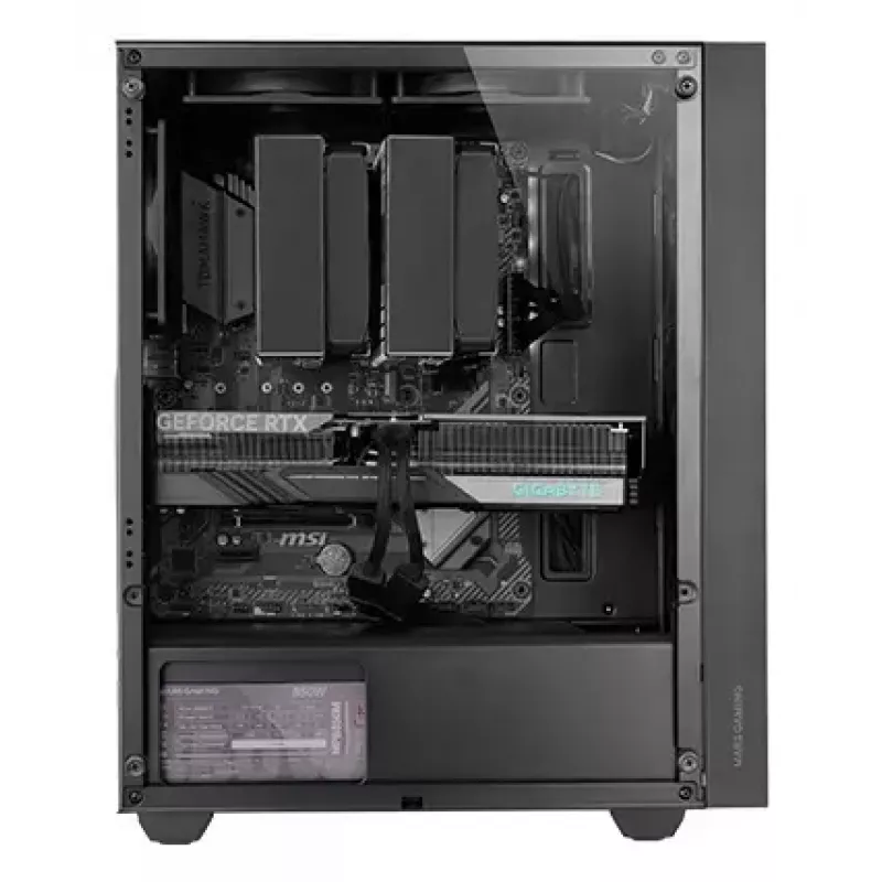 PC korpusas TACENS Mars Gaming MC-PMAX Midi Tower — ATX/Micro-ATX/Mini-ITX, 3x120 mm priekyje, 1x120 mm gale, 2x3,5 colio ir 2x2,5 colio lizdai, juodas