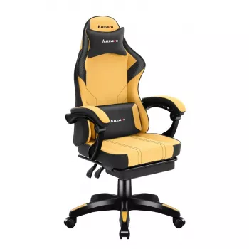Žaidimų kėdė huzaro Force 3.7 — ergonominė aukšta nugara pasukama kėdė, geltona sėdynė, reguliuojami porankiai, aukštis 107,5–116,5 cm