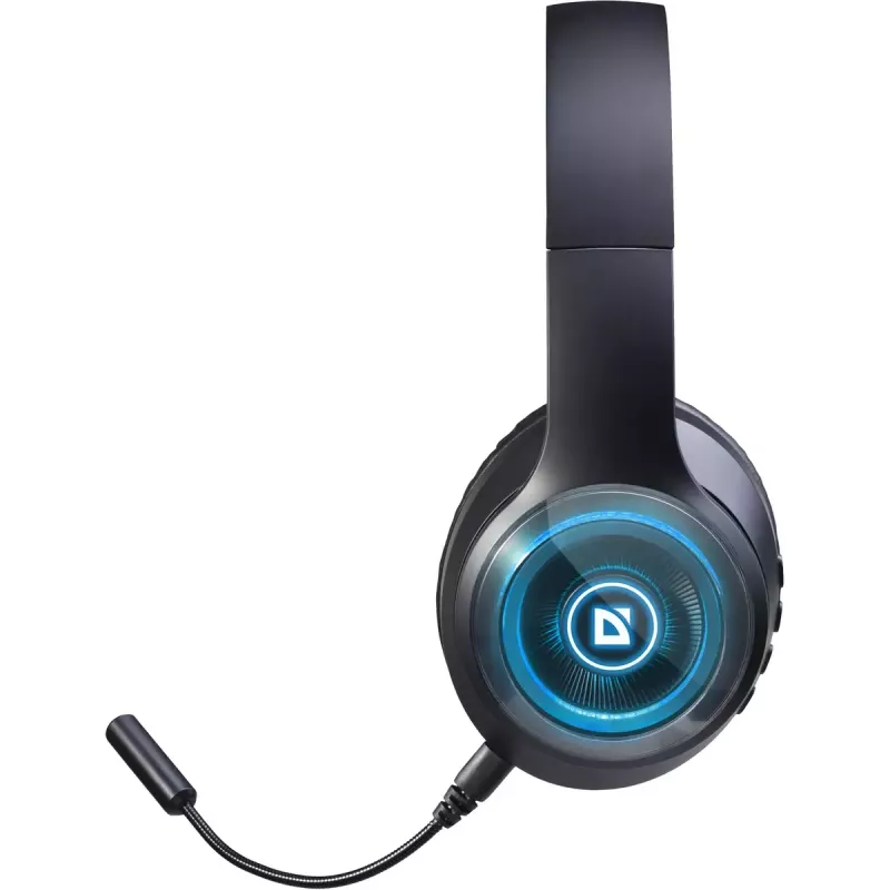 Ausinės DEFENDER FreeMotion B400 — laidinės ir belaidės, USB-C, AUX, uždaros supraauralinės ausinės, 20–20000 Hz, 118 dB, LED foninis apšvietimas, juodos