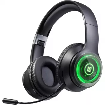 Ausinės DEFENDER FreeMotion B400 — laidinės ir belaidės, USB-C, AUX, uždaros supraauralinės ausinės, 20–20000 Hz, 118 dB, LED foninis apšvietimas, juodos