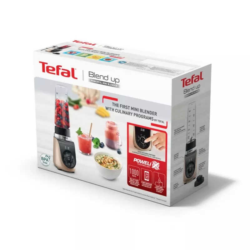Stalinis plaktuvas Tefal Blend Up BL190AF0 — 0,85 l dubuo, 1000 W, 6 ašmenų Powelix, pulsas, ledo smulkinimas (Skaidri/Juoda/Smėlio spalvos)