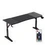 Žaidimų stalas huzaro Hero 4.6 RGB — juodas stačiakampis stalviršis 1600×600 mm, aukštis 560–790 mm, H formos kojos, RGB apšvietimas