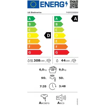 LG F4DR509SBW skalbimo ir džiovinimo mašina Pastatoma Priekinio pakrovimo Juoda, Balta