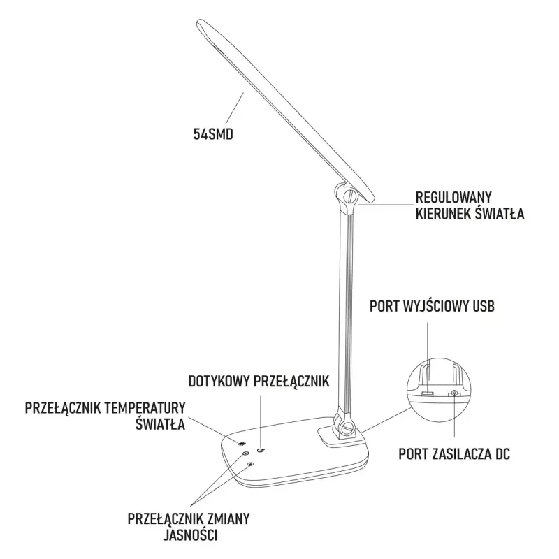 Stalinė lempa MONTIS MT042-BK, LED 5,7 W, pritemdoma, 440 lm, 3000–5400 K, juoda, 410×144×58 mm