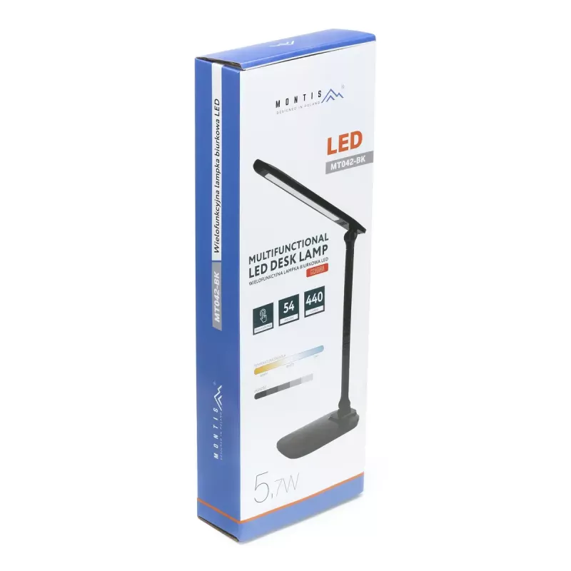 Stalinė lempa MONTIS MT042-BK, LED 5,7 W, pritemdoma, 440 lm, 3000–5400 K, juoda, 410×144×58 mm