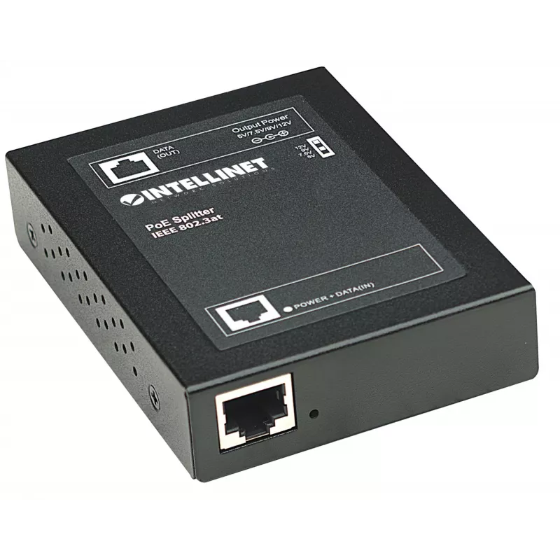 Intellinet maitinimas per Ethernet (PoE+) skirstytuvas, IEEE802.3at, 5, 7,5, 9 arba 12 V nuolatinės srovės išvesties įtampa