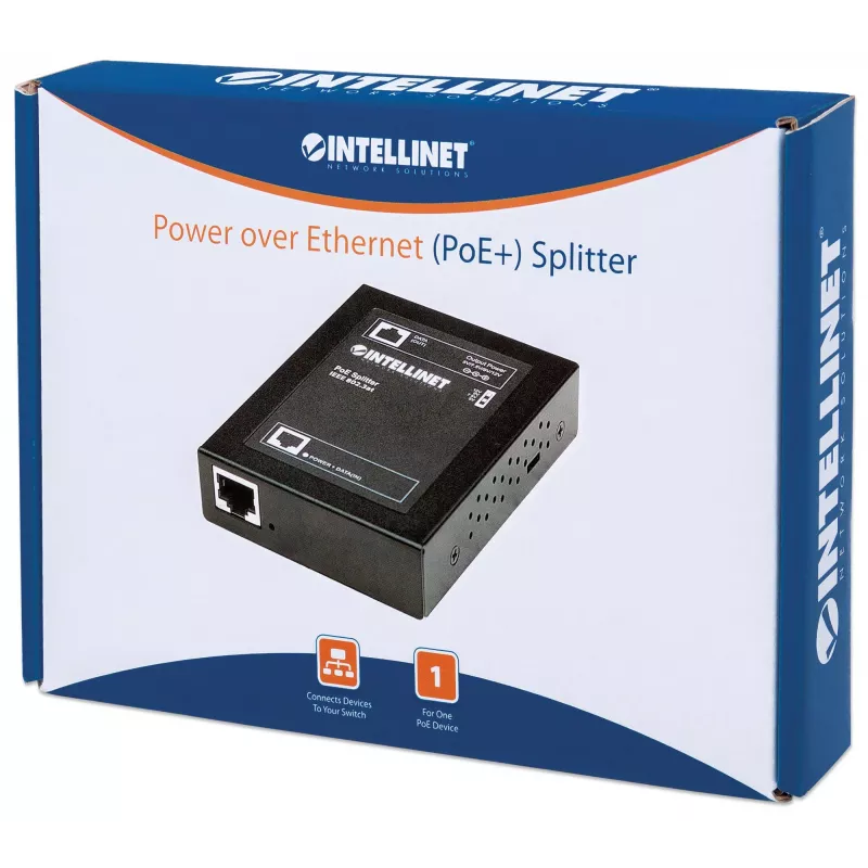 Intellinet maitinimas per Ethernet (PoE+) skirstytuvas, IEEE802.3at, 5, 7,5, 9 arba 12 V nuolatinės srovės išvesties įtampa