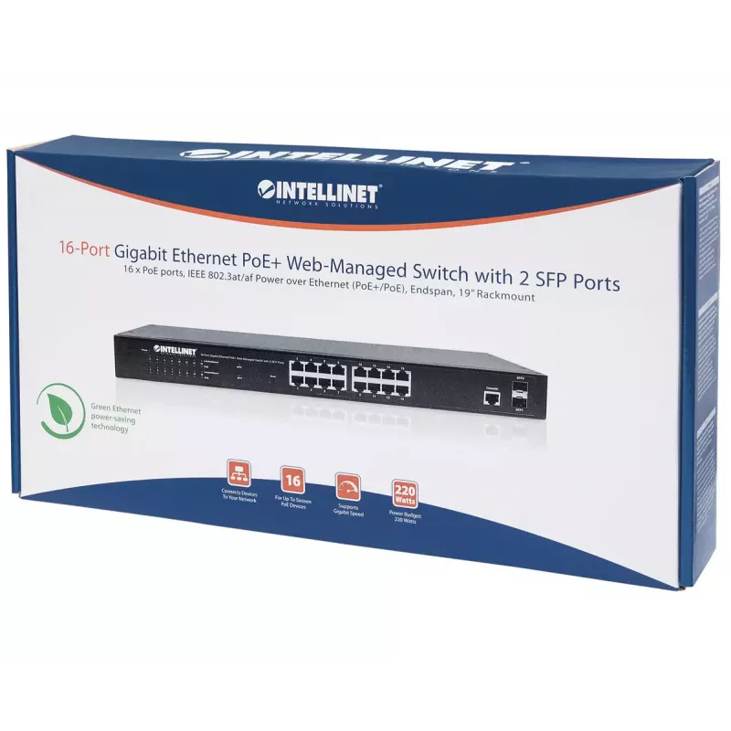 Valdomas jungiklis Intellinet 16 prievadų Gigabit Ethernet PoE+